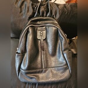 Buckle Black Vegan Leather Women's Backpack